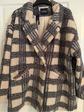 Buffalo David Bitton Gray and Cream Plaid Teddy Jacket